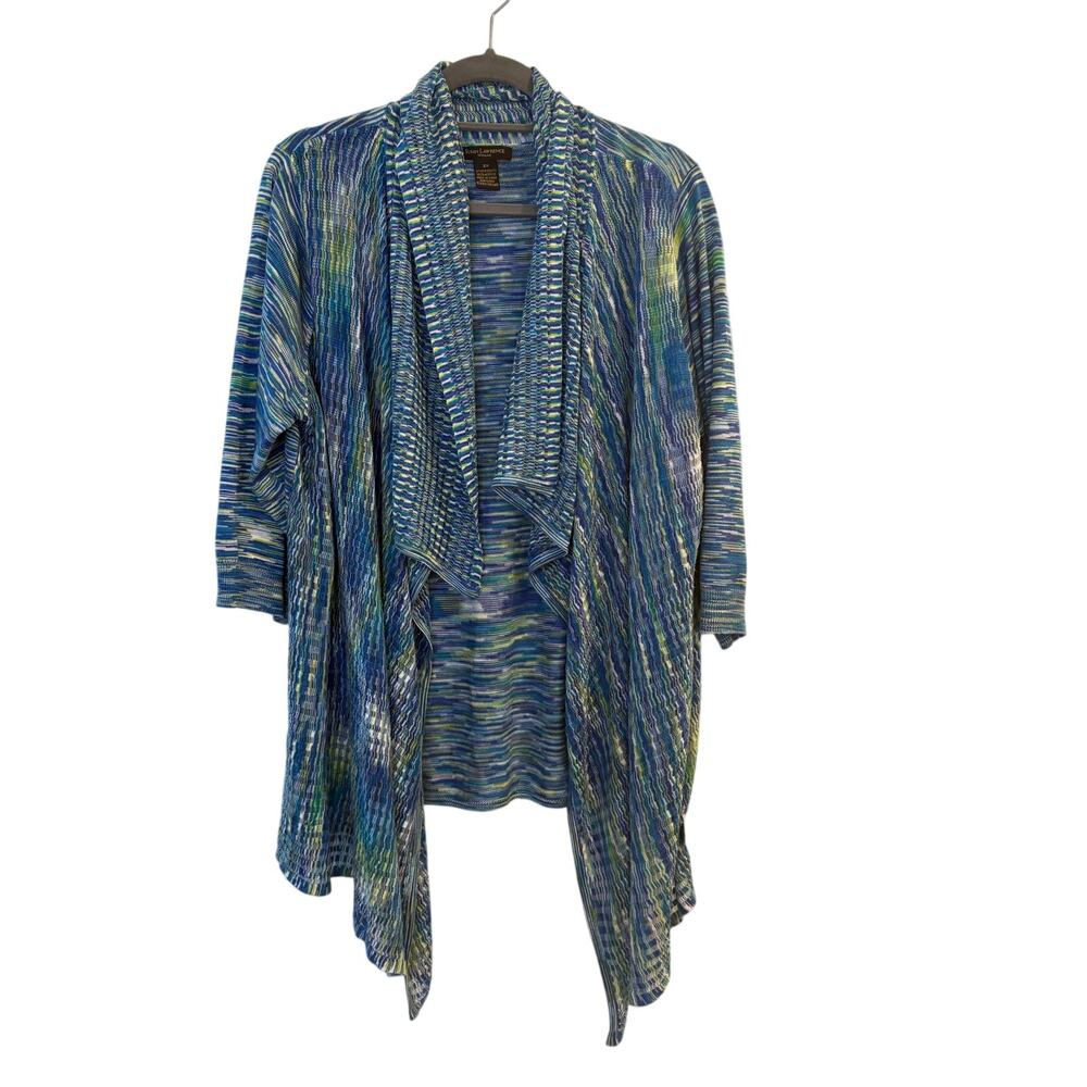Susan Lawrence Space Dye Knit Draped Open Front Cardigan Blue Green Soft Girl 2X